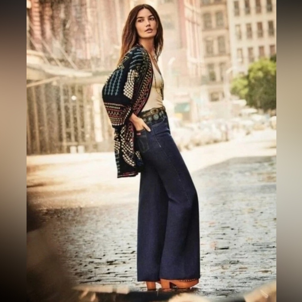 SASSON x JOHNNY WAS Lumiere Wide Leg Jean in True Blue Rinse Size 26 NWT 98